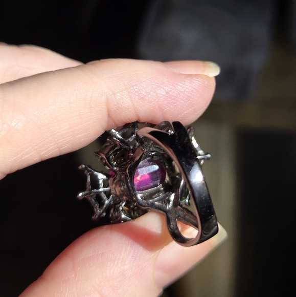 6k Ruby & Peridot sterling rhodium & gold 🕸 web ring sz8 - Picture 6 of 9